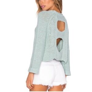 Free People Endless Stories Pastel Crop Chunky Knit Open Back Sweater Size Large